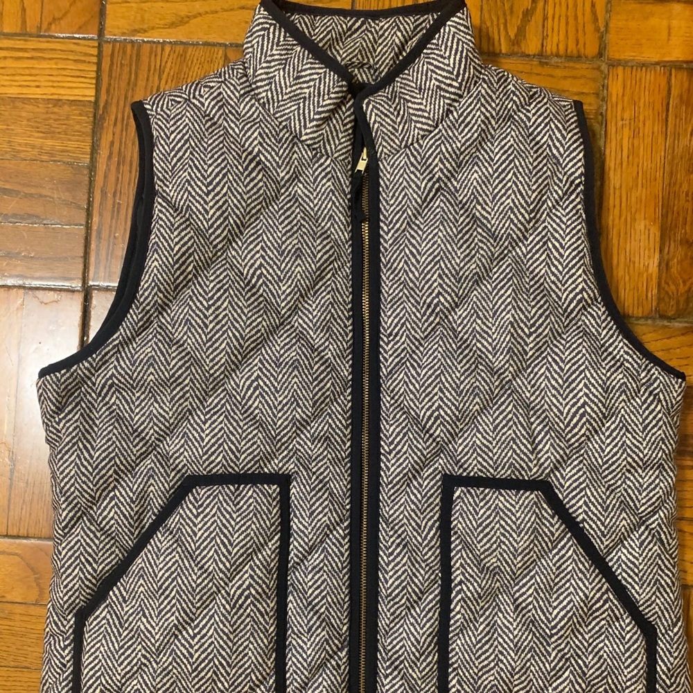 J. Crew Black and White Herringbone Quilted Vest